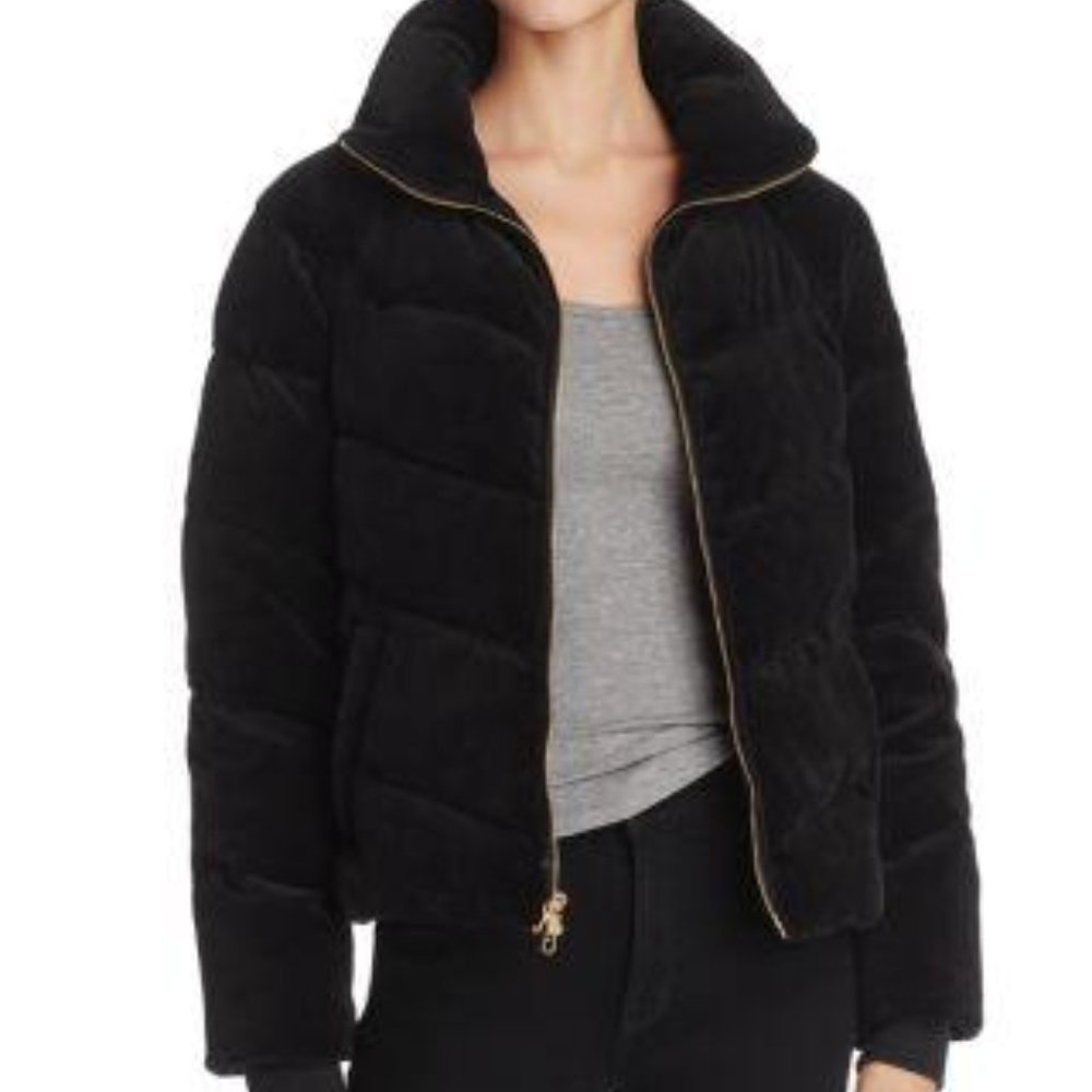 Juicy Black Velour Down-fill Quilted Puffer Jacket